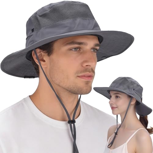 EINSKEY Sombrero de sol refrescante para hombres y mujeres, sombrero de ala ancha plegable con cola de caballo ajustable para pesca y senderismo, 01 Gris oscuro, talla única
