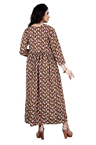 Image of H.E HAMZA ENTERPRISER Printed Crepe Material Brown Western Dress For Women