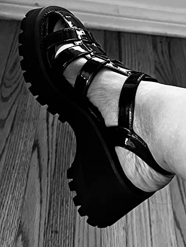 Tinstree Platform Sandals Y2K, Platform Sandals For Women Sandal Chunky T Strap Gladiator Wedge Heels Closed Toe Strappy Outdoor Shoes Black,07 #TOP3