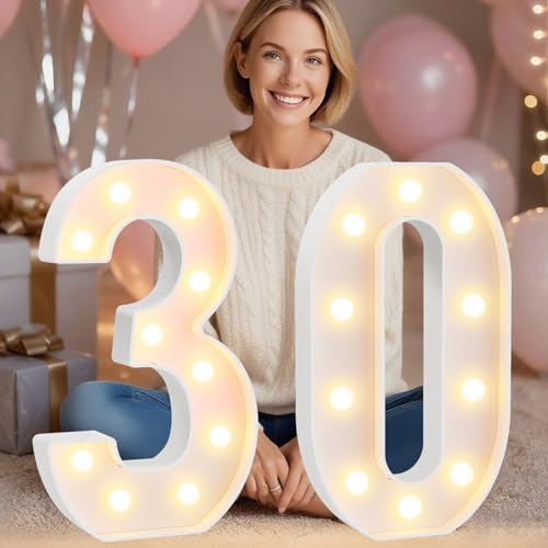 Image of Pooqla 30th Birthday Decorations for Her Him, Large 12.6 in Tall Light Up Numbers for Party Decorations Table Decor, Big Marquee Numbers 30th Birthday Gift for Women Men Wedding Anniversary Decor
