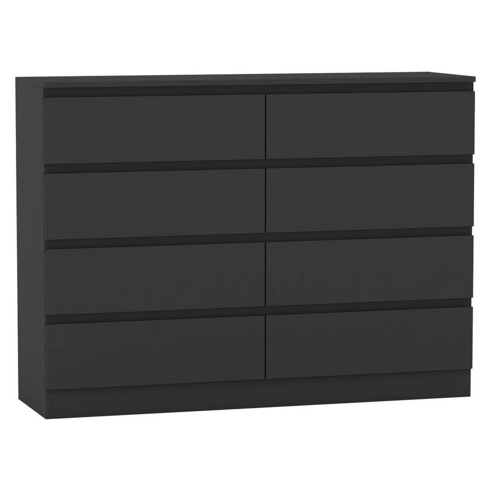 URBNLIVING Modern Black Wooden Chest with 8 Drawers for Bedroom Office Storage Versatile Bedside Table Stylish Cabinet for Organizing Clothes Accessories Work Place Supplies and Personal Items