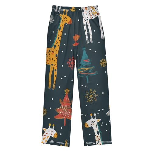 ZZXXB Giraffe Xmas Tree Boys Long Pants Soft Trousers Elastic Waist Kids Lounge Bottoms with Pockets S-XL2