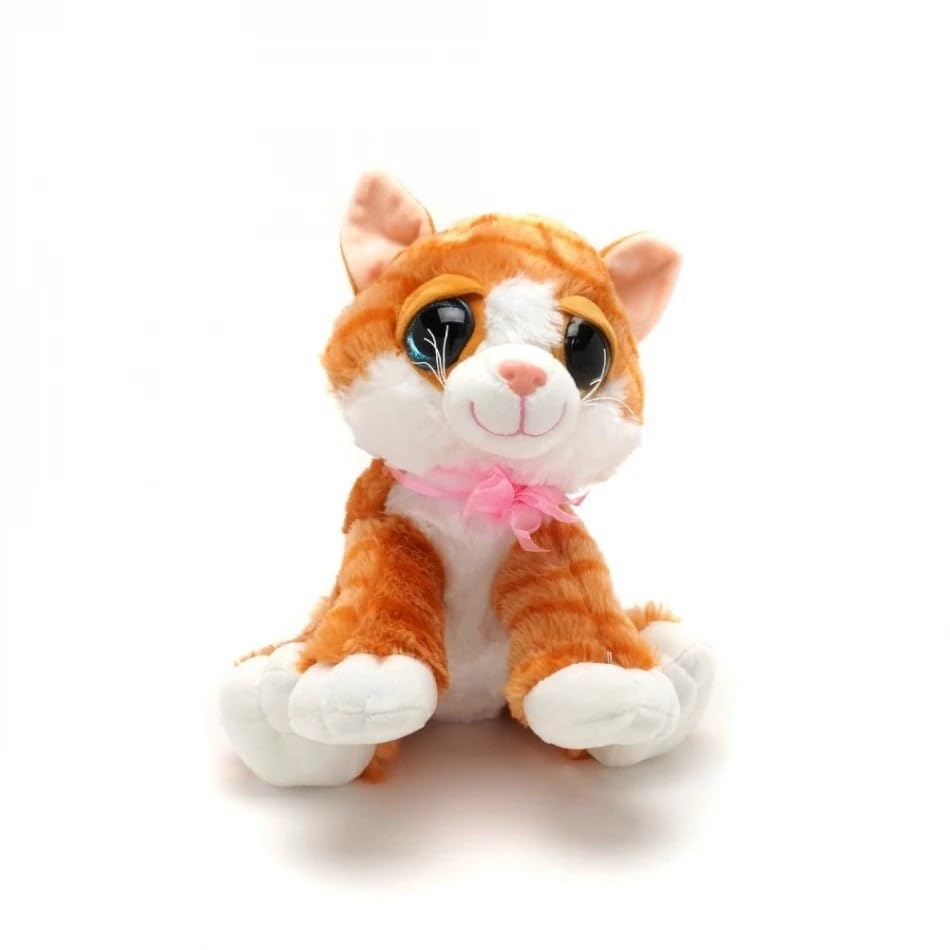 Image of Tickles Beige Cute Little Kitten Glitter Eyes Soft Toy Soft Stuffed Plush Animal Toy for Kids (Color: Brown & White Size:28 cm)