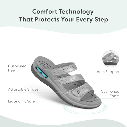 Image of Orthofeet Women's Orthopedic Sahara Adjustable Three-Strap Slide Sandal
