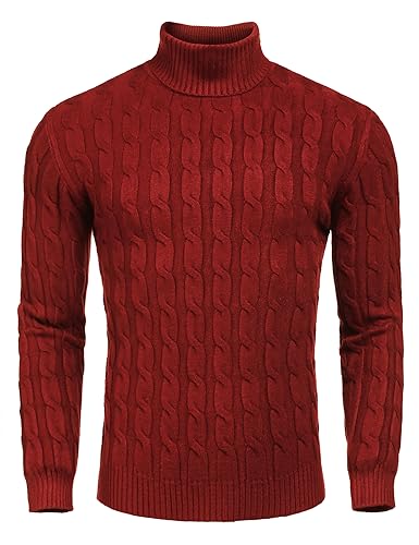 COOFANDY Men's Slim Fit Turtleneck Sweater Casual Twisted Knitted...