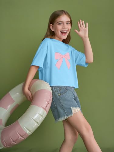 Image of Girls Athletic Oversized Crop Tops Kids Drop Shoulder Short Sleeve T Shirts Workout Tees 5-14 Years