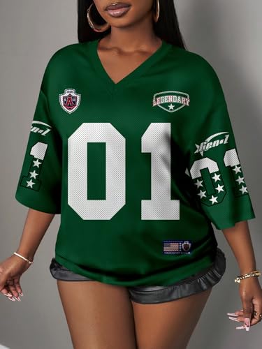 Image of RoseSeek Women's Jersey Shirts Number Graphic V Neck Football T Shirts Tops