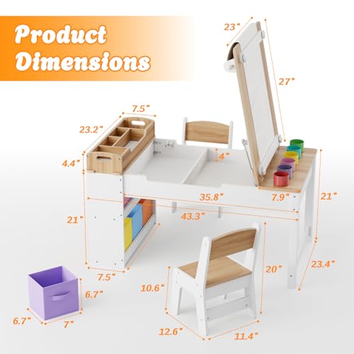 Image of IKALIFE Kids Art Table and Chair - Toddler Craft Table and Chairs Set with 2 Chair & Bins, Kids Activity Desk with Paper Roll for Playrooms & Classroom, 44 inch L x 24 inch W, Natural