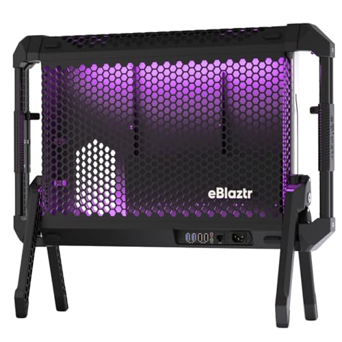 Image of eBlaztr Portable ITX PC Case Full Desktop GPU Performance, Matte Black Aluminum, PCIe 4.0 Riser Cable, DP Ribbon Cable, Patented Leg System