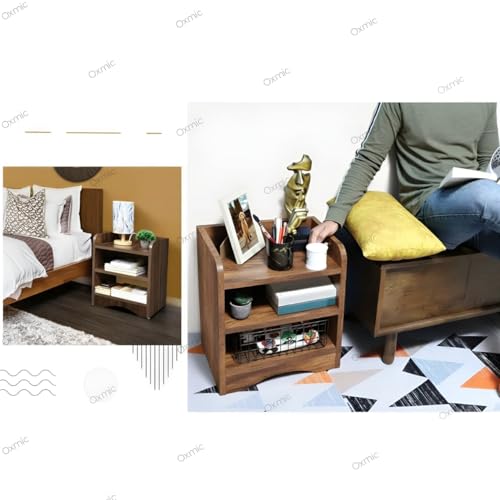 Image of Shoper cart Side Tables for Bedroom, Bed Side Tables for Bed Room, Wooden End Table with Open Shelves, Bedside Table with Storage, Natural Wood Finish (Rustic)