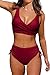 Beachsissi Damen Hoch taillierte Badeanzüge Criss Cross Drawstring Side Bikini Sets Lace Up 2 Stück Badeanzüge, Wein, L Bikini Sets günstig Kaufen-Beachsissi Damen Hoch taillierte Badeanzüge Criss Cross Drawstring Side Bikini Sets Lace Up 2 Stück Badeanzüge, Wein, L