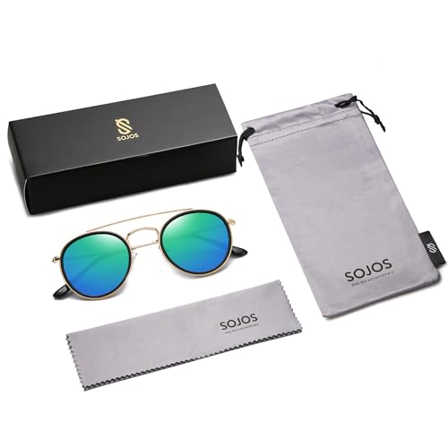 Image of SOJOS Retro Vintage Round Polarized Sunglasses for Women Men Double Bridge Circle Sunnies SJ1104