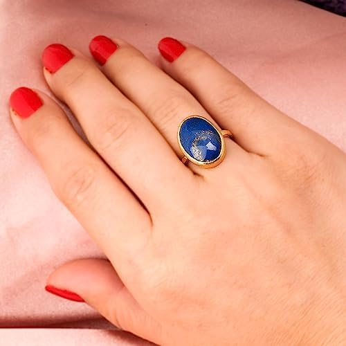 Lapislazuli Ring, Lapislazuli Frauen Ring. Ovaler Lapislazuli Ring. Gold plattiert Silber Lapis Lazuli Ring. 925 Sterling Silber Lapis Lazuli Ring. 24K Gold plattiert Silber Lapis Lazuli Ring.