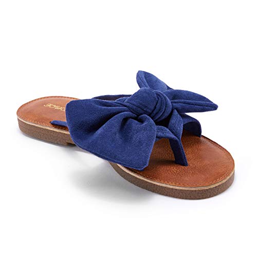 Image of FISACE Womens Bow Flat Sandals Flip Flops Slide Sandals Summer Beach Shoes