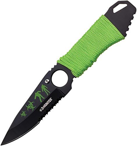 Master Cutlery ZB-140 Z-Hunter 7" Neck Knife All Black with Green Cord Wrapped Handle and Sheath