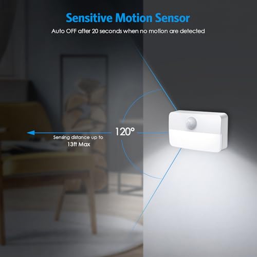 Image of AMIR 12 Pack Motion Sensor Stair Lights for Indoor, Battery-Operated LED Night Light, 40 Lumen 6500K, Cordless Closet Light, Tap Light, Safe Lights for Stairs, Hallway, Bathroom, Cabinet, Kitchen