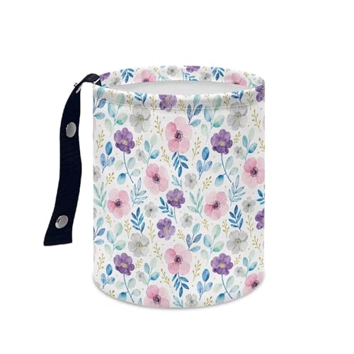 Image of Purple Cute Floral Hanging Portable Car Trash Can Cute Waste Basket Car Accessories Interior Collapsible Garbage Bag Small Trash Can