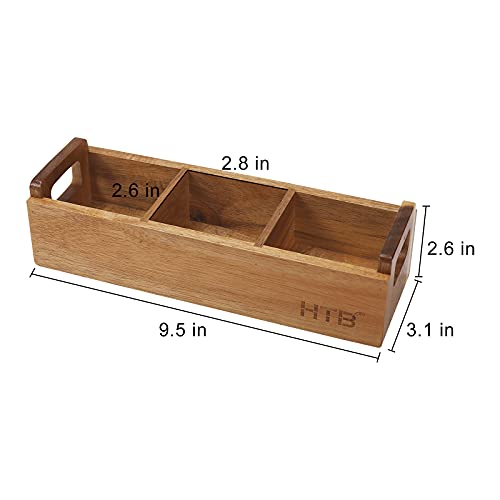 Htb Small Wooden Tea Bag Box, 3 Compartments Acacia Wood Tea Bag Chest With Handle, Mini Countertop Divided Storage Container For Beverage Supplies, Sugar, Sweeteners, Individual Packets #TOP6