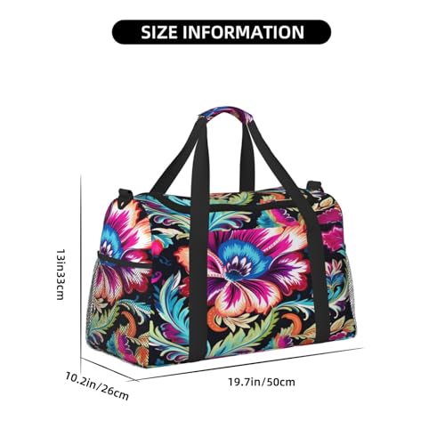 Travel Duffel Bag For Men Women, Floral Paisely Ethnic Carry On Sport Gym Bag With Shoulder Strap Lightweight Waterproof Weekender Bag Overnight Bag4