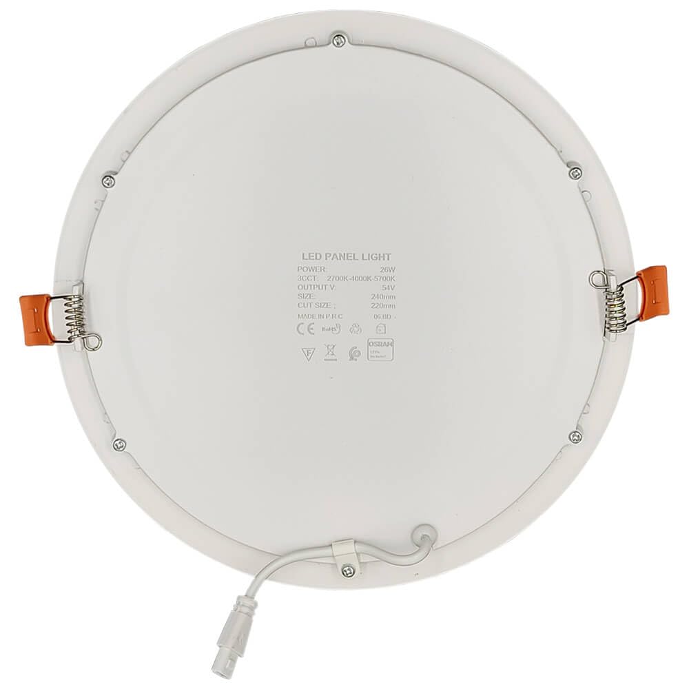 FactorLED Pack x2 Downlight LED Techo Empotrable Circular Slim 24cm 26W (260W), Panel Redondo Empotrado, Placa Extraplana, Luz Seleccionable 2700K-4000K-5700K (CCT) (2, Ø240mm)