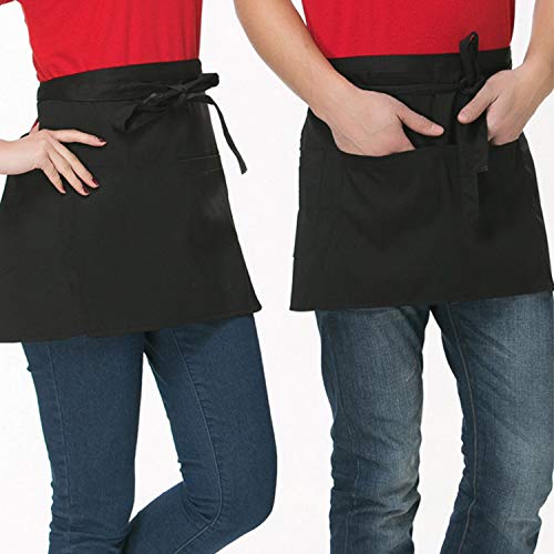 Mescara 2 Taille Schürze Kurze Vorbinder Hüftschürze Bistroschürze Damen Männer Kellnerschürze Schwarz mit Taschen (2, 60 x 42cm) Cover