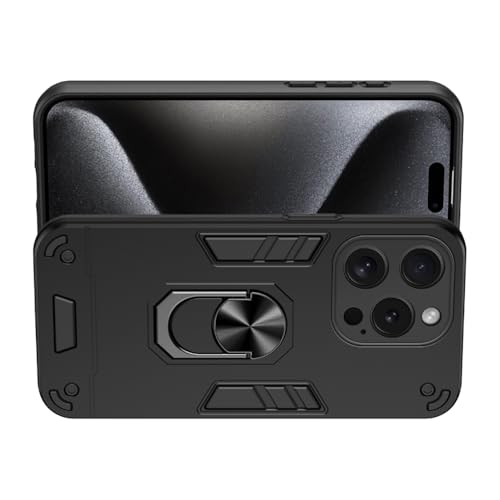 Image of Amazon Basics Kickstand Mobile Cover (360 Rotating Ring Holder) for Apple iPhone 15 Pro (Black)