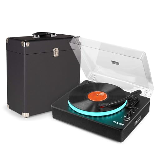 Fenton RP162LED Plattenspieler mit Lautsprecher & Koffer – Bluetooth In/Out – LED Schallplattenspieler mit Boxen – Vinyl Player Digitalisierung & Schallplatten Aufbewahrung, Turntable Record Player