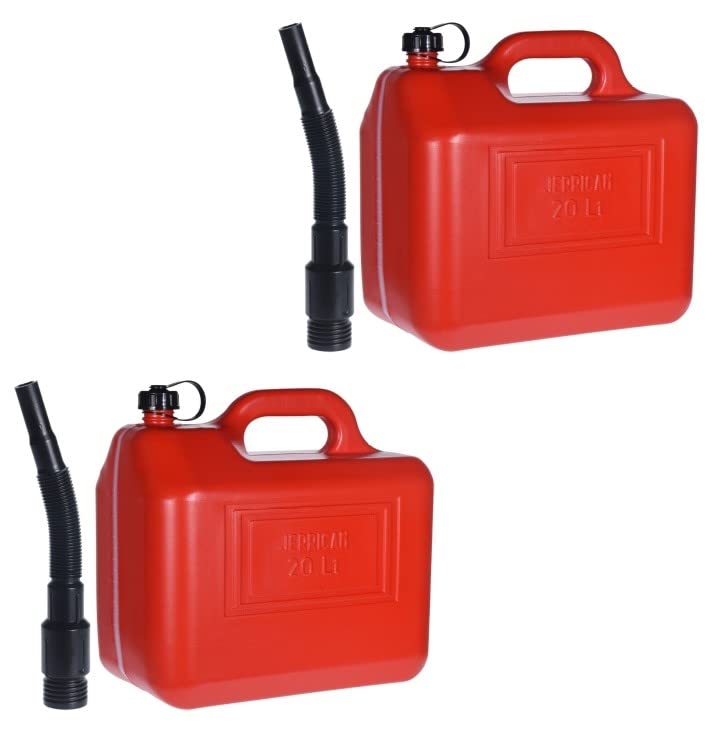 2 x Kanister 20L Kunststoff ROT mit Füllstand -K&B Vertrieb- Reservekanister Benzinkanister Dieselkanister ÖlKanister Kraftstoffkanister inkl. Ausgießrohr UN-Zulassung 1004
