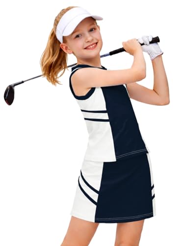Image of AOBUTE Girls Tennis Golf Outfit Tank Top and Skirt with Shorts Set 4-12 Years