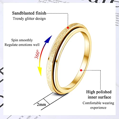 image for Diamday Gold Fidget Rings for Women Men -2mm Titanium Steel Spinner Ri
