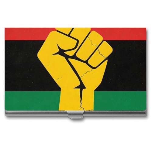 VAFZASC Business Card Holder Case Slim, Aluminum Alloy, Credit Card Organizer Black Power Pan African Flag for Men Women