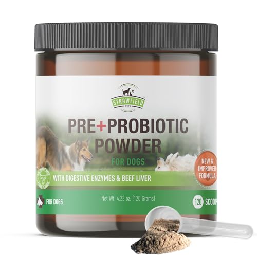 Strawfield Pets Pre + Probiotic Powder for Dogs with Digestive Enzymes Dog...