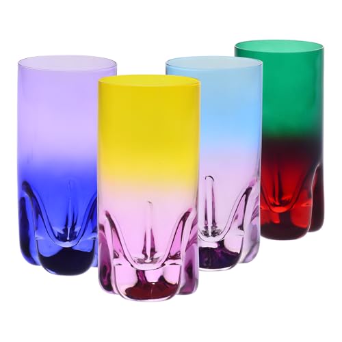 Krosno – Verres à boissons, eau et jus 300 ml – Lot de 4 pièces en 4 couleurs uniques – Collection Aurora – Cristal sans plomb – Verre peint à la...