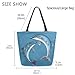 Fashion Extra Large Shoulder Tote Bag, Ethnic Art Design Two Dolphins Blue Canvas Durable Daily Weekender Handle Bag Ideal for Gym Picnic Yoga Beach Travel Kitchen Market Grocery Shopping