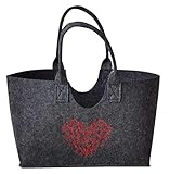 Langer Griff Schöne Filz Tasche 3555/55/35HN H38x20x30cm gesticktes Herz Rot