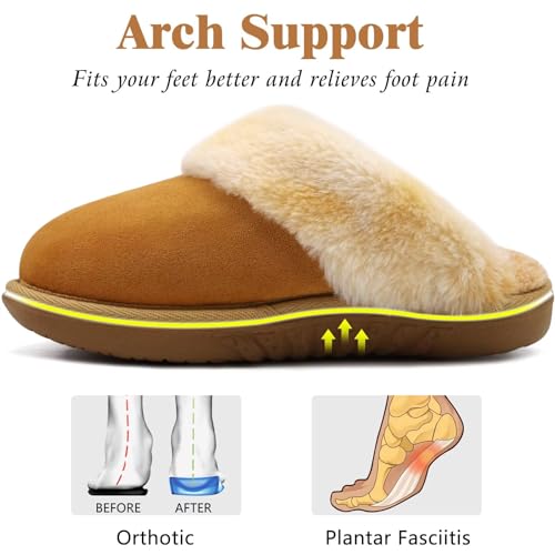 Image of jiajiale Women's Memory Foam Slippers Ladies Slip On Arch Support Suede Scuff Slipper Cozy Fuzzy Faux Fur Winter House Shoes Indoor Outdoor
