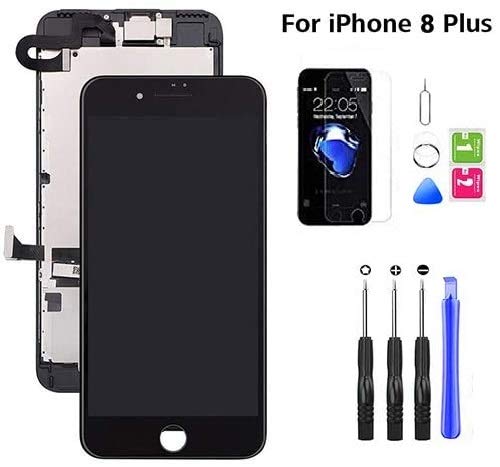 Hoonyer Pantalla para iPhone 8 Plus Pantalla táctil LCD Pantalla digitalizadora Herramientas de reparación (con botón de Inicio, cámara Frontal,Sensor de proximidad, Altavoz) Negro