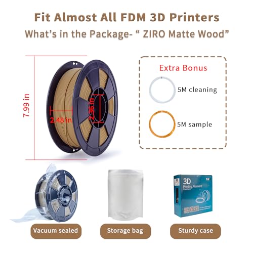 Image of ZIRO High Toughness 3D Printing Material, Matte 1kg 1.75mm Spool, Wood | Fit for Most FDM 3D Printer, 1.75mm 1KG Spool, Dimensional Accuracy + /-0.03mm, Colorful PLA FilamenT