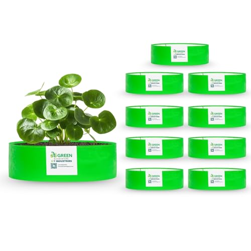 Image of HDPE Grow Bags for Plants 12X6 Inch (Pack of 10) | 260 GSM Heavy Duty UV-Protected Round Green Colour Plant Bags for Terrace and Vegetable Gardening | Strong & Reusable|