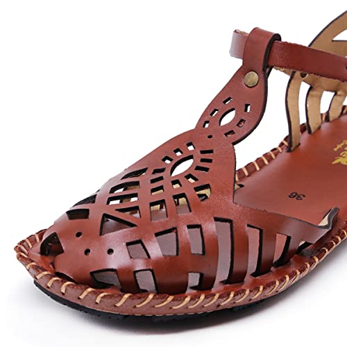 Sandália Feminina de Couro Rasteirinha Artesanal Confortável Havana 36