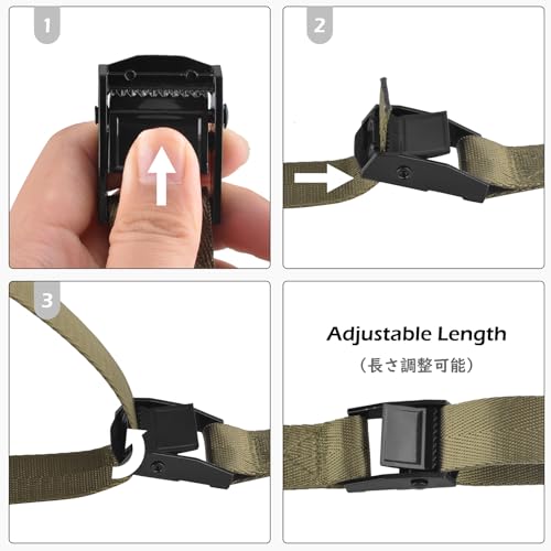 Image of TRIWONDER Cinch Tie Down Straps Cam Buckle Lashing Strap Nylon Small Ratchet Heavy Duty Belts for Packing Cargo Battery Bike Car Roof Rack Kayak Truck (Green - 2 Packs, 16.4 FT)