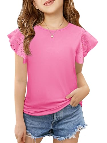 Image of Imily Bela Girls Ruffle Sleeve Shirts Crewneck Eyelet Tops 4-15 Years | Cute summer casual blouse, Soft breathable eyelet fabric with ruffle sleeves, Comfortable daily shirts for kids