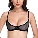 Wingslove Women's Sexy 1/2 Cup Lace Bra Balconette Mesh Underwired Demi Shelf Bra Unlined See Through Bralette (Black, 34B)