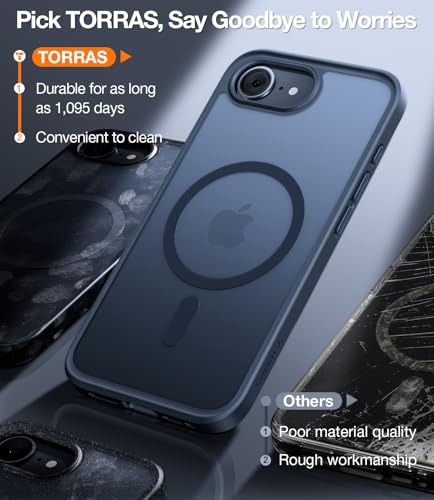 Image of TORRAS Stronger Magnetic & Shockproof for iPhone 17e Case /iPhone 16e Case, Fit for MagSafe, 16FT Military Grade Drop Protection, Slim Anti-Scratch Translucent Phone Case for iPhone 17e, Black