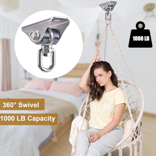 360° Swivel Silent Swing Hanger 1000 LB Capacity Hammock Chair Mount Stainless Steel Swing Hardware Ceiling Mount for Hanging Chair, Porch Swing, Yoga Swing, Heavy Bag - Thumbnail 2
