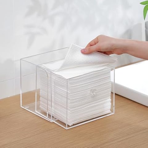 Wanapure Disposable Face Towel Holder with Drawer, Acrylic Storage Box for Clean Skin Club, Acrylic Face Towel Holder, Luxe Box for Face Towels (Excluding Facial Towels) Cover