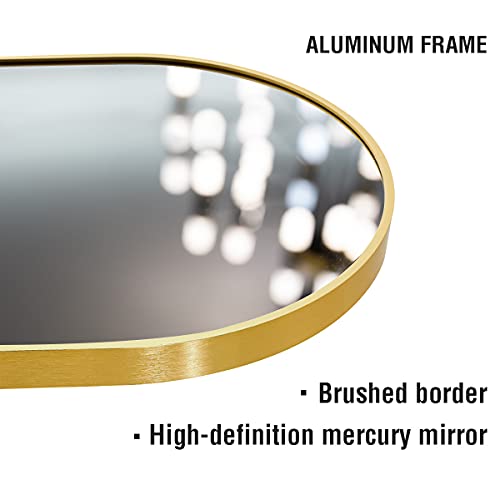 OGCAU 65x22 Arched-Top Full Length Mirror with Aluminum Frame (Gold) - Versatile Hanging or Leaning Design for Bedroom