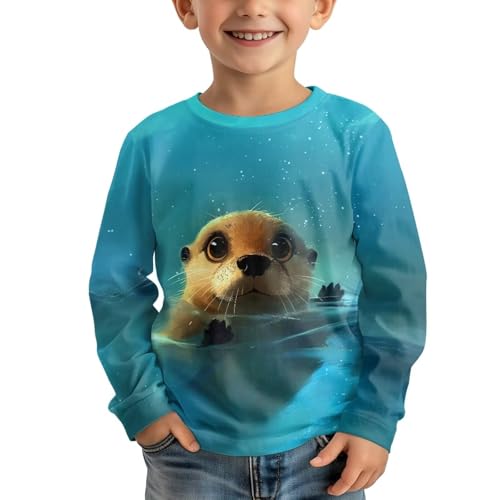Image of Girls Cartoon Print Long Sleeve Graphic Tee Casual Crew Neck T-Shirts for 3-16 Years Little Girls