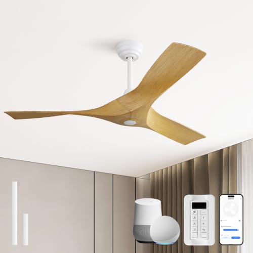 Image of Sofucor 52 Inch Smart Ceiling Fan No Light, Modern Ceiling Fan with 3 Plastic Blades, Compatible with Alexa /Google /App, 6 Speeds 4500CFM, Timer Quiet Reversible DC Motor, ETL /FCC