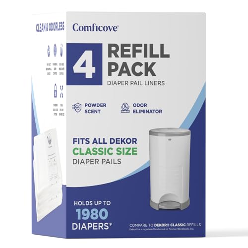 Image of COMFICOVE Refills Compatible with DEKOR CLASSIC Diaper Pails | 4 Pack | Extra Thick Diaper Pail Refill Liners | Fresh Scent | Easy to Replace and Dispose of Diaper Bag | Odorless Baby Diapers Disposal